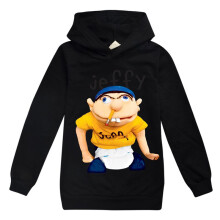 (Black,130cm/6-7 years)Kids Jeffy Print Hoodie Boys Long Sleeve Sports Shirt Hood Hoody Sweatershirt