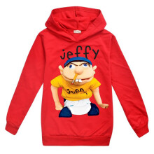 (Red,160cm/11-12 years)Kinder Jeffy Print Hoodie Jungen Langarm Sportshirt Kapuze Hoody Sweatershirt