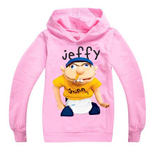 (Pink,120cm/5-6 years)Kids Jeffy Print Hoodie Boys Long Sleeve Sports Shirt Hood Hoody Sweatershirt