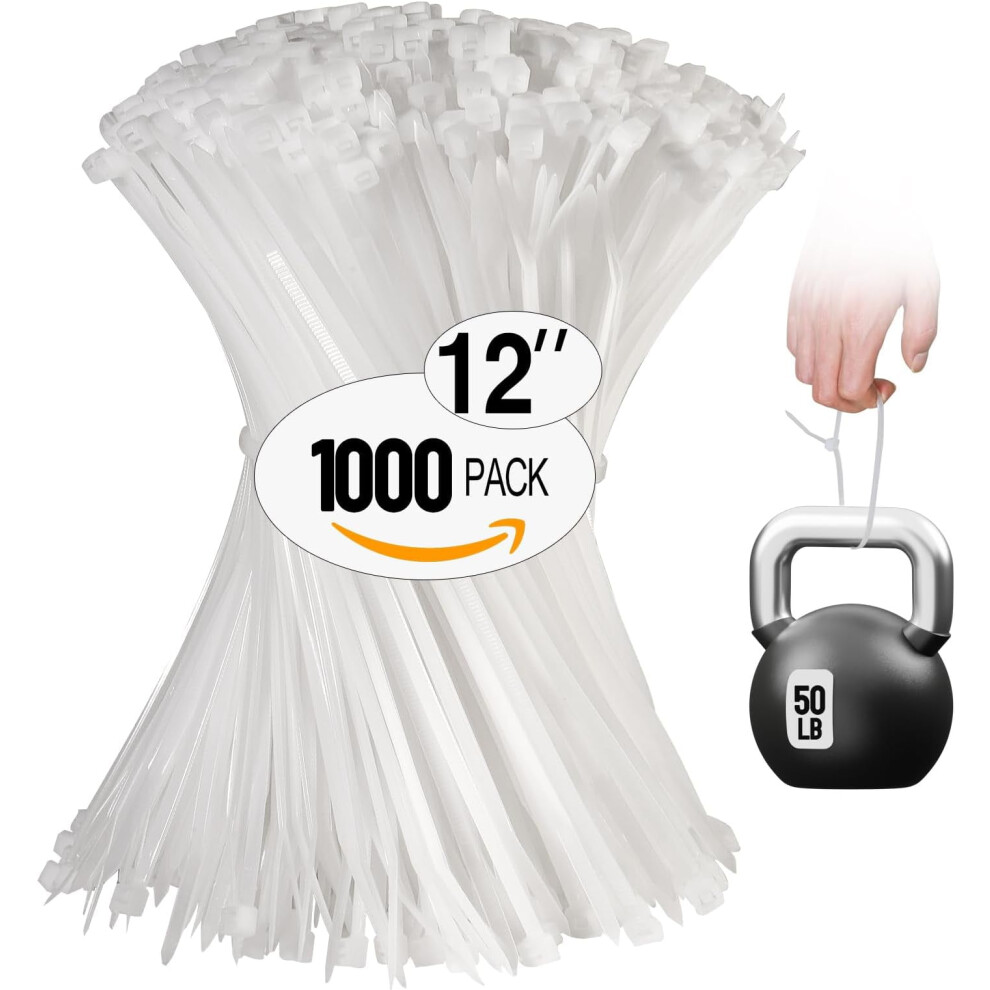 White Nylon Zip Ties 12 Inch 1000 Pack 50 Lb Strength 937196857173