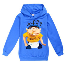 (Blue,110cm/3-4 years)Sweat à capuche imprimé Jeffy pour enfants garçons manches longues chemise de sport capuche sweat à capuche sweat