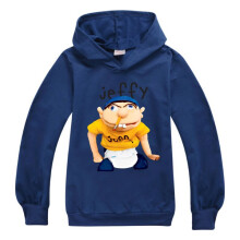 (NavyBlue,120cm/5-6 years)Kids Jeffy Print Hoodie Boys Long Sleeve Sports Shirt Hood Hoody Sweatershirt