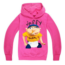 (RoseRed,150cm/9-10 years)Kids Jeffy Print Hoodie Boys Long Sleeve Sports Shirt Hood Hoody Sweatershirt