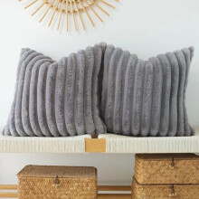 Housse de coussin décorative en fausse fourrure grise 40 x 40 cm (lot de 2)