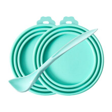 Silicone Pet Food Can Covers (3 Sizes), BPA-Free, Reusable – Set of 2 Lids + 1 Scoop, Green; Compatible with 3oz, 5.5oz, 6.5oz, 13oz, 13.2oz cans