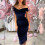 Abito lungo a spalle scoperte blu navy taglia S 2