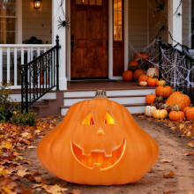 Citrouille géante souriante lumineuse de 35,5 cm (14 pouces) - Décoration d'Halloween géante avec lumière LED intégrée pour allée