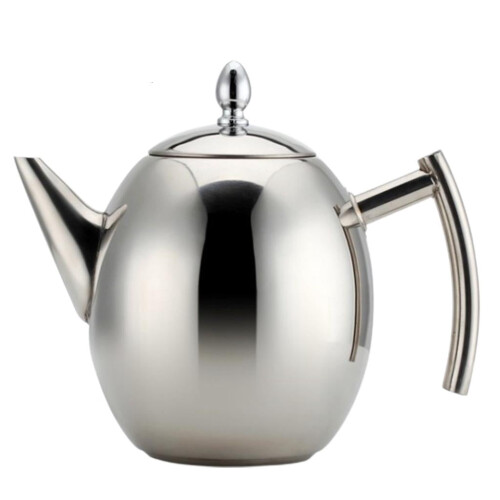 Oval Moka-kande med kort tud og filter, rustfrit stål