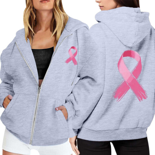 Felpa con cappuccio da donna in pile con zip, coulisse e tasca 1