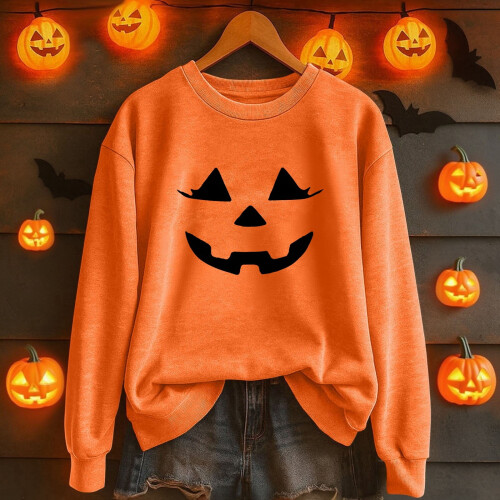 Γυναικείο πουλόβερ με εκτύπωση Halloween Φθινόπωρο και Χειμώνας Μονόχρωμο με 1