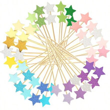 Veelkleurige ster cupcake toppers 50 stuks