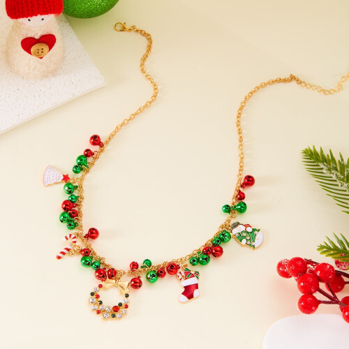 Boho-Weihnachtskette für Damen, rot-grün, Perlenkette 2