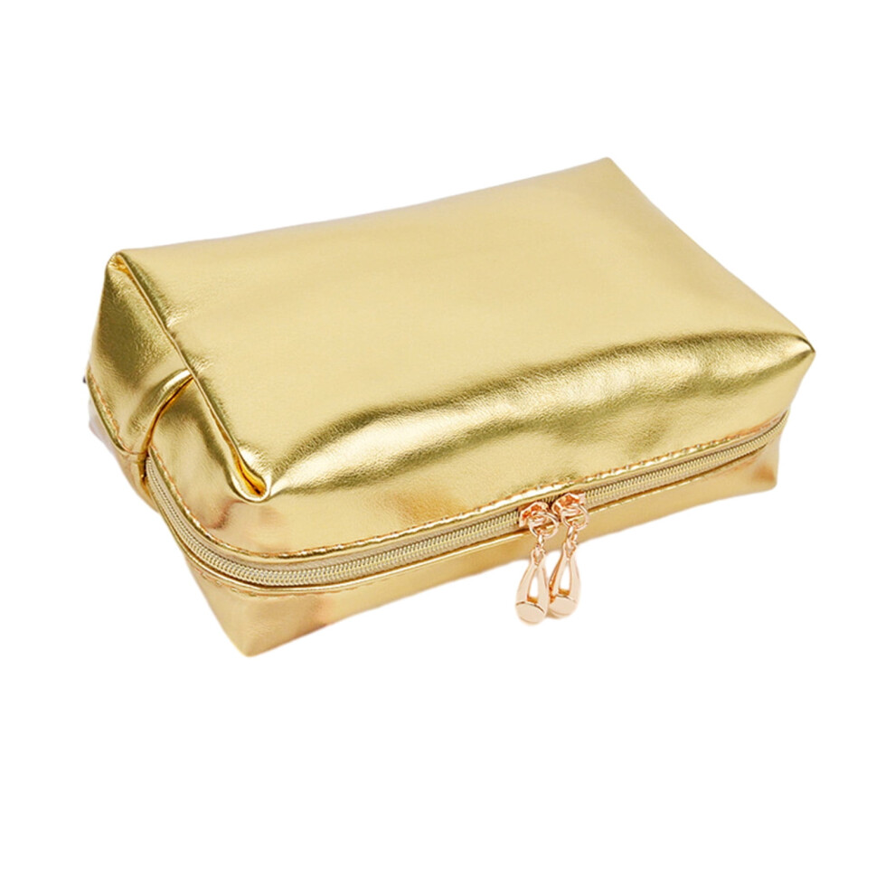 Gold PU Leather Makeup Bag Portable Travel Cosmetic Pouch