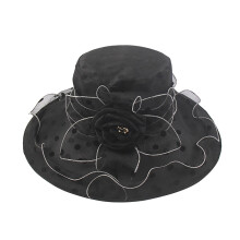 Chapeau bibi noir à larges bords pour femme, idéal pour les mariages et les goûters, taille M.