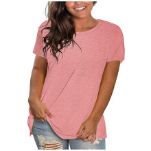 Sommartoppar för kvinnor Dam-T-shirts Plusstorlekar Rundringade toppar Kortärmade toppar Lösa pullovertoppar Mode Enfärgade Passform Casual