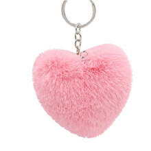 Porte-clés cœur en fausse fourrure de lapin, anneau doux et moelleux pour sac à main, portefeuille, décoration de sac (Z1-Rose2) – Compatible