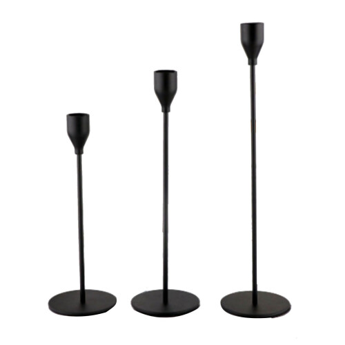 Conjunto de 3 castiçais cônicos de metal preto