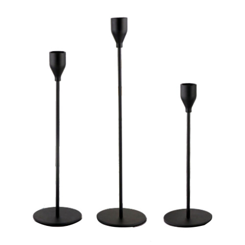 Conjunto de 3 castiçais cônicos de metal preto 2