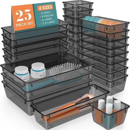 Set di 25 organizer per cassetti in plastica trasparente 1