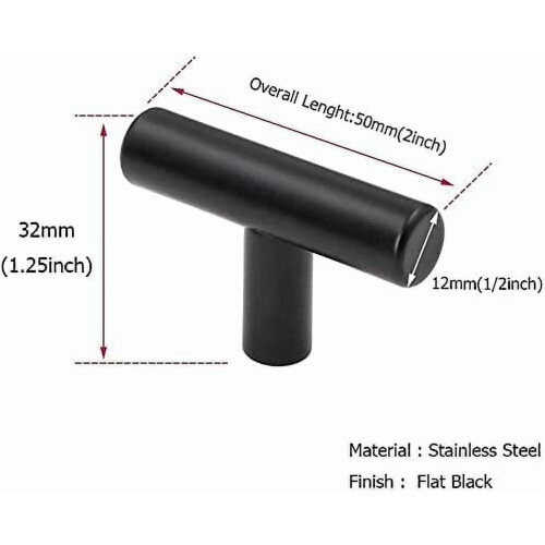 Matte Black Stainless Steel T-Bar Cabinet Pulls 60mm 10 Pack 2