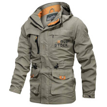 (Khaki, 2XL) Mens Waterproof Jacket Hooded Soft Shell Outdoor Hiking Military Coat Tactical