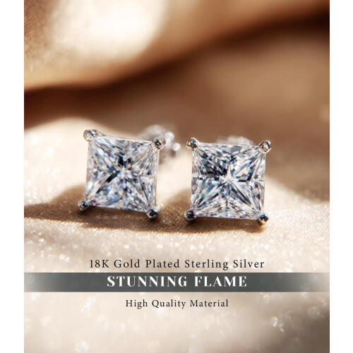 CZ stud earrings 18K white gold plated sterling silver 2