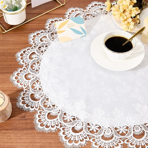 Runde Jacquard-Deckchen (61 cm Durchmesser) mit Spitzenbesatz 2