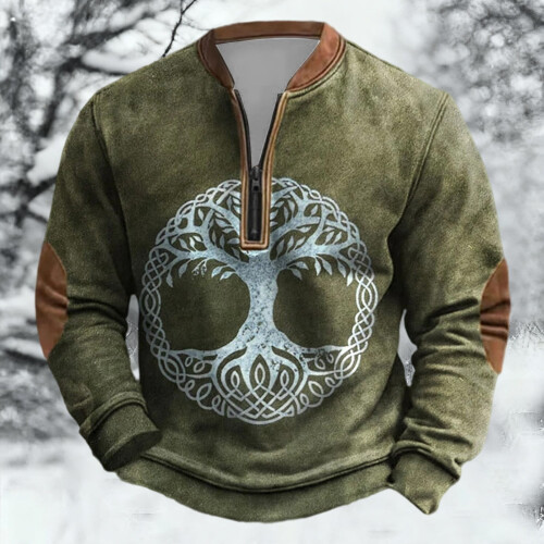 Age Norse Mythology Midweight Pullover Sweater For With Half Zip Neck Design
