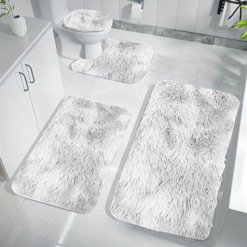 Ensemble de tapis de bain blancs moelleux en microfibre, 4 pièces