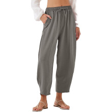 Women'S Summer High Waisted Baggy Pants Casual Ankle Length Trouser Slacks with Pockets Grey L