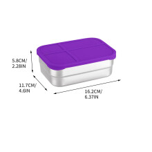 Boîte à bento rectangulaire en acier inoxydable de 720 ml, contenants pour aliments et collations avec couvercles en silicone, compatible