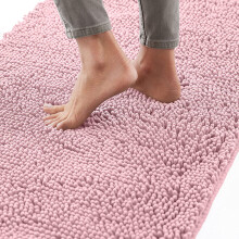 30x20 Badmatta, tjock mjuk absorberande chenille med gummibaksida, snabbtorkande mikrofiber, maskintvättbar – ljusrosa