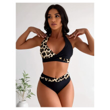 Bikini set met luipaardprint - Zwarte mesh halter bikini, tweedelig badpak met hoge taille voor vrouwen en tienermeisjes - Sexy zomerse badkleding