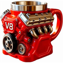 Mug à café V8Engine, en acier inoxydable à double paroi isolée, idéal pour les passionnés de voitures, les mécaniciens et les pères.
