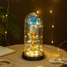 Lighted Forever Rose in Glass Dome – Blue LED Galaxy Rose Gift for Valentine's, Birthday, Mother's Day (Compatible with 110-240V)
