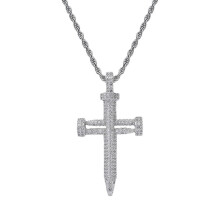 Zirkoniristikaulakoru, korkealaatuinen ruostumattomasta teräksestä valmistettu ristiriipus, kristillinen koru, miesten lahja, 24 tuumaa