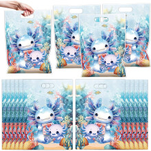 Sacolas de lembrancinha com estampa de axolote azul – 50 unidades, 18,3 x 25,4 cm