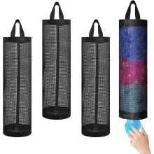 Glijbaan afvalzakhouder/dispenser, 4-delige opvouwbare hangende opbergorganizer voor afvalzakken, recyclebaar materiaal en boodschappen (zwart)