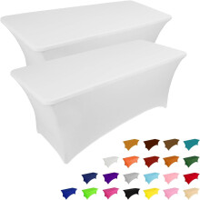 Lot de 2 nappes extensibles blanches de 1,80 m pour tables rectangulaires – Spandex lavable, idéales pour les événements, fêtes, mariages et