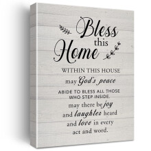 Tableau mural sur toile « Que cette maison soit bénie » avec citation inspirante – Décoration rustique, cadeau de pendaison de crémaillère,