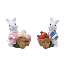 Verspielte Hasenwagen-Gartenfigur, niedliches Design, Osterdekoration für Terrasse und Rasen