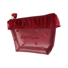 Astuccio cosmetico in rete con ricamo a cuore, pratico astuccio per il trucco in nylon con chiusura a cerniera, borse cosmetiche alla moda