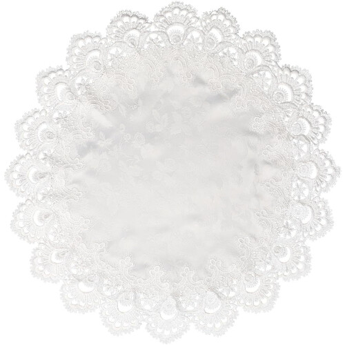 Runde Jacquard-Deckchen (61 cm Durchmesser) mit Spitzenbesatz