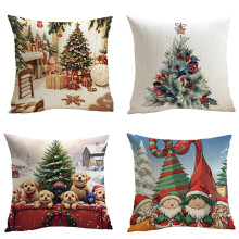 Lot de 4 housses de coussin de Noël – Flocons de neige et rennes en lin, sans garniture, compatibles avec les coussins standards
