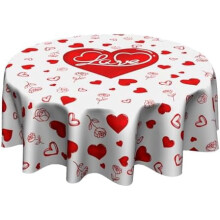 Nappe ronde Saint-Valentin 152 cm - Nappe à cœurs rouges avec lettre d'amour pour la cuisine, la salle à manger, la maison de campagne ou un