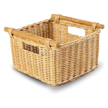 Deep Pole Handle Wicker Storage Basket, Small, 11.5 in L x 11.5 in W x 8 in H, Sandstone