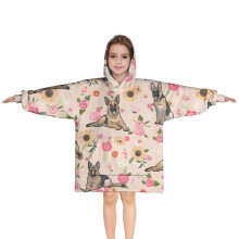 German Shepherd Dog and Flower Blanket Hoodies for Kids 6-13YR Oversize Wearable Blanket Hoodies for Boys Girls Teens