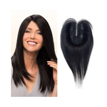 10 Inch Human Hair Topper with Bangs, 914 CM Breathable Swiss Lace Base Straight Remy Hair Pieces with Bangs Clip in Human Hair Toppers for Women