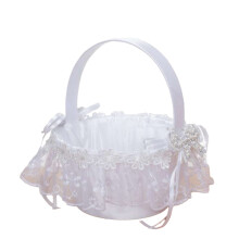 Panier de demoiselle d'honneur avec anse en perle, élégant panier de rangement en satin pour fleurs, idéal pour les cérémonies de mariage, la