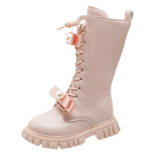 Bottes plates en cuir pour filles, style princesse – Semelle souple, chaussures confortables et décontractées avec maintien de la cheville, rose,